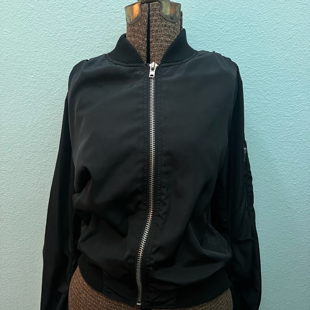 Hot & Delicious Black Bomber Jacket with Silver Zip